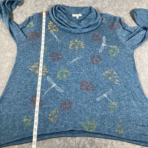 Jess & Jane Top Tunic Women X Large Blue Floral Cowl Neck Lagenlook Flowy - Picture 11 of 13